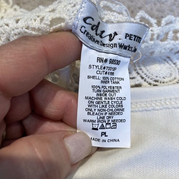 Vintage Creative Design Works Crochet Top Petite L Ivory Lined Sheer Romantic - Picture 9 of 9